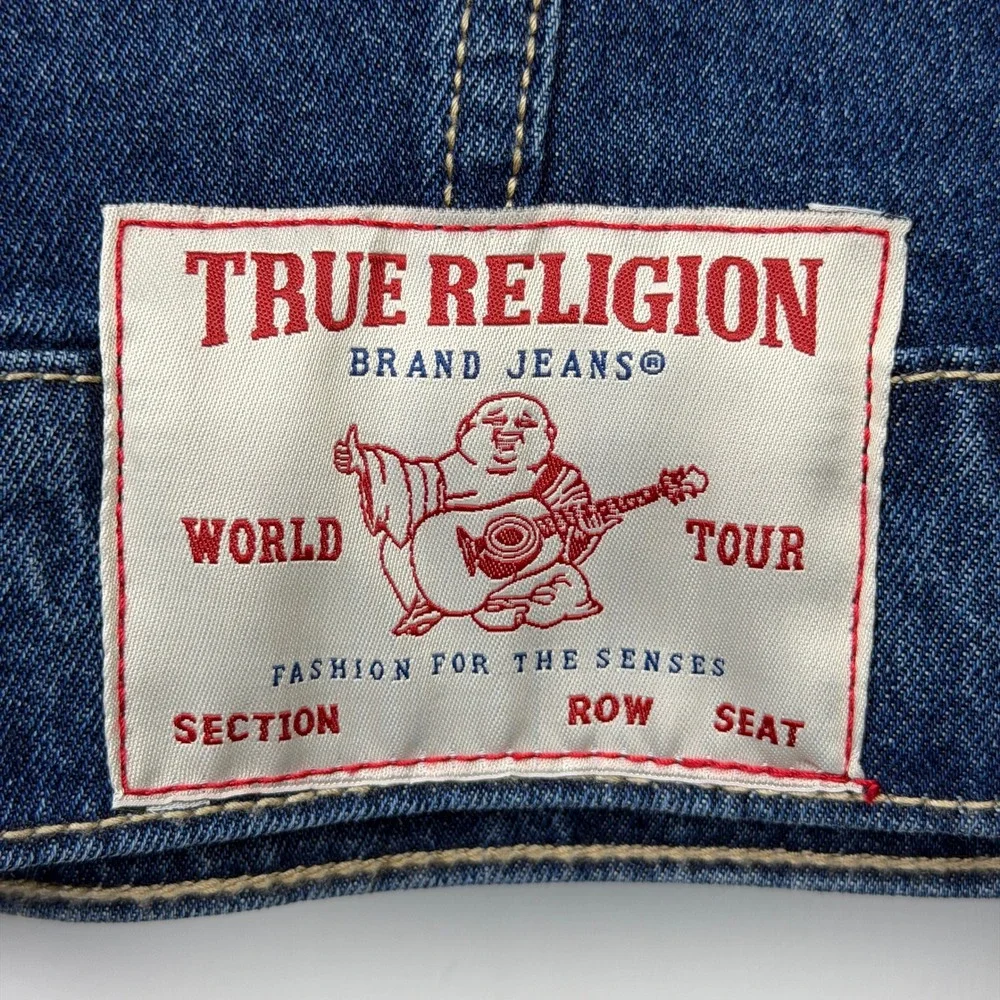 NEW True Religion Jesse SN Trucker Jacket Mens L Dark Fir Balsam Blue Denim $164